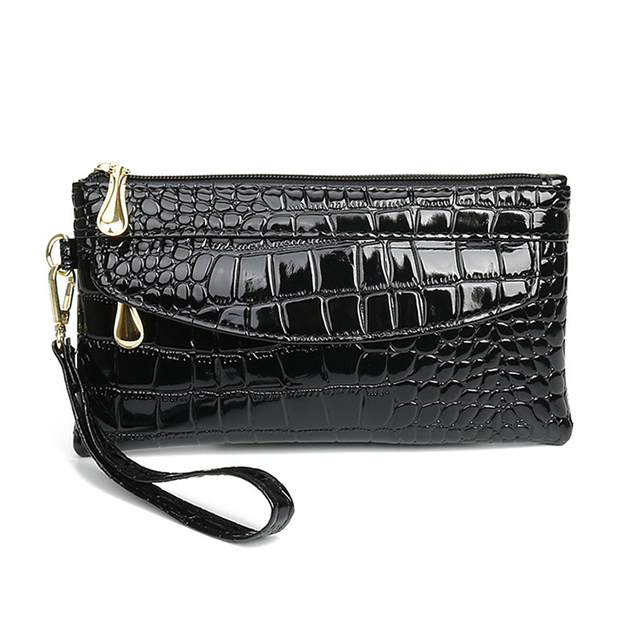 Patent Leather Women Wallets Flo Long Ladies Double Zipper Wallet Clutch Bag Design Red Purse Crocodile Wallet