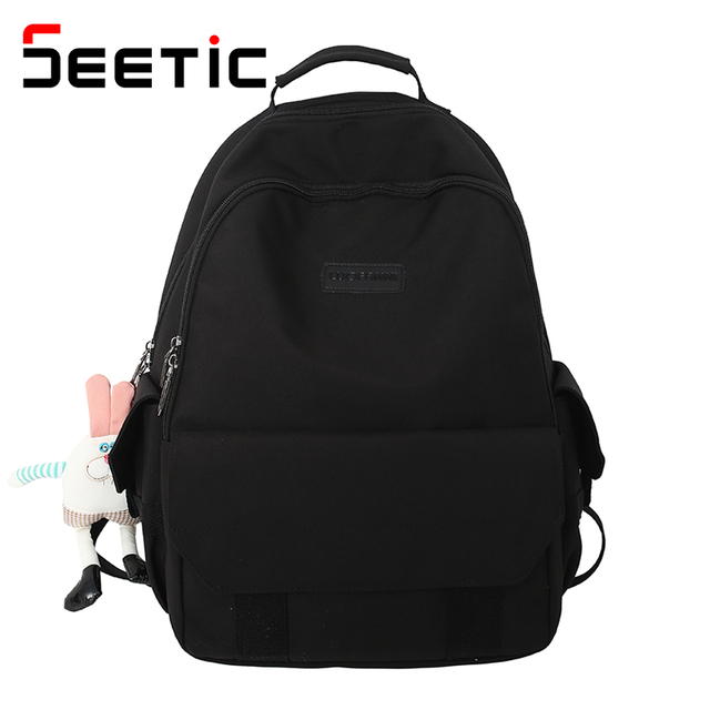 SEETIC Fashion Women School Bags Solid Color Famale Backpack Waterproof Nylon Student Backpack Women Casual School Bag