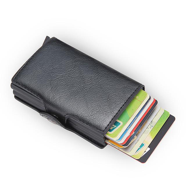 Carbon Fiber Anti Rfid Double Card Holder For Men Simple Metal Wallet