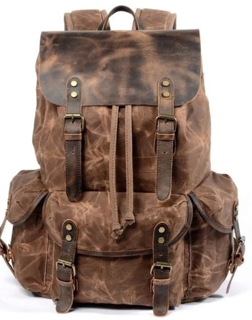 Men's casual genuine leather school bag large capacity canvas travel bag outdoor mountaineering computer bag male backpack