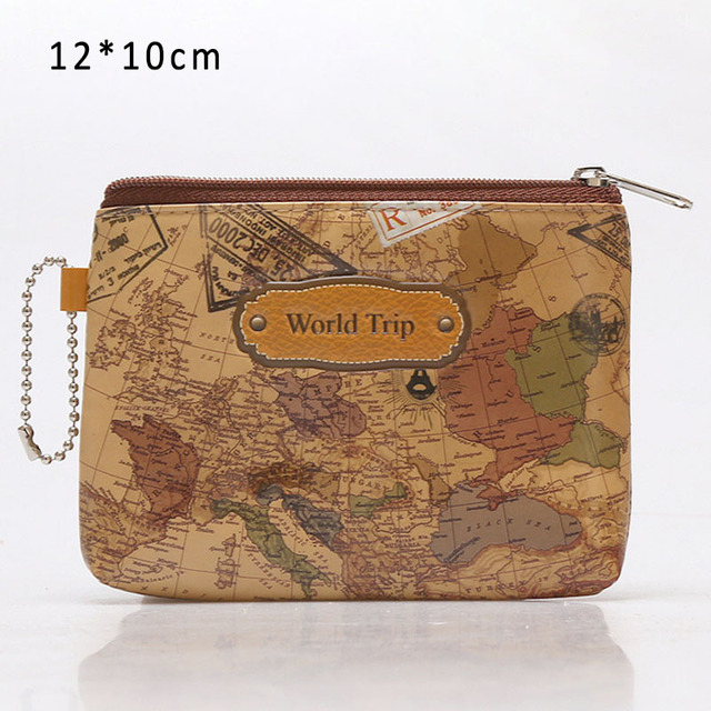 3D World Map Mini Wallet Small Zipper Wallet Personal Portable Wallet