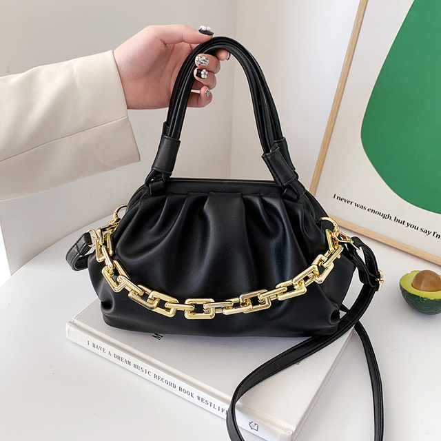 HOCODO 2022 New Fold Women's Fashion Handbag Qian Women's Shoulder Bag PU Leather Pleated Messenger Bag Solid Color Women