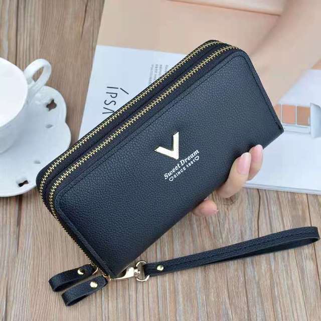 Long Wallet Double Zipper Crown Embroidery Thread Wallet Women Multi Cards Fashion Wild Mobile Phone Bag Wallets 785