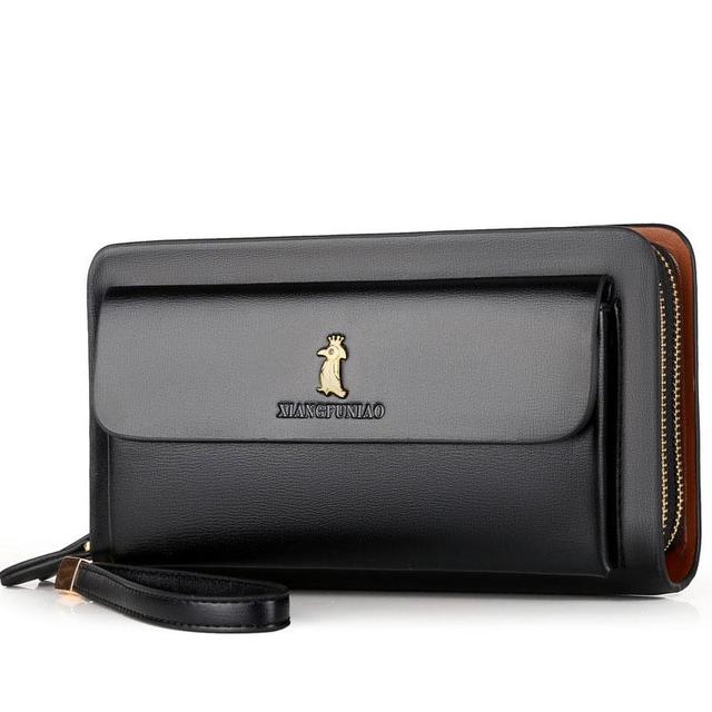 Double zipper men wallet retro luxury clutch bag leather wallet organizer large capacity passport cover male portfeuille homme