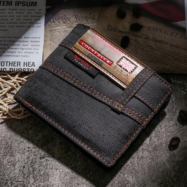 New men's wallet 2pcs quality short male purses denim men's business wallet card holder man purse coin bag zipper gift for men