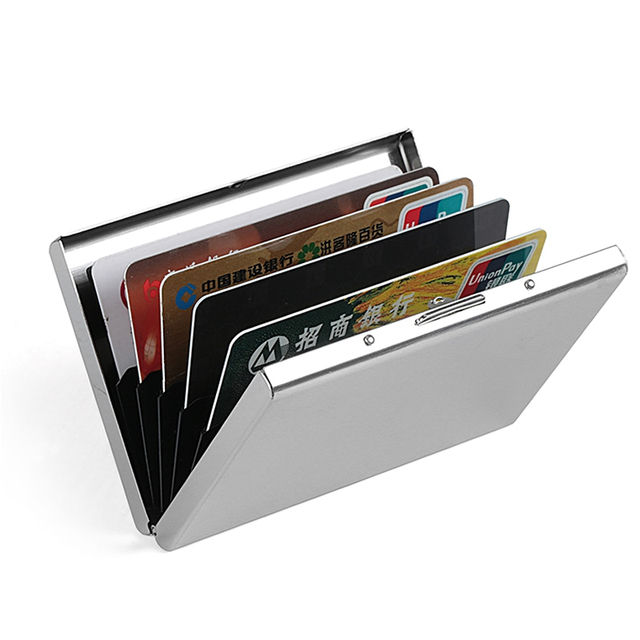 Fashion Aluminum Magnetic Card Holders Women Men Metal Cowhide RFID Credit Card Business Card Holders Organizer Wallet Purse