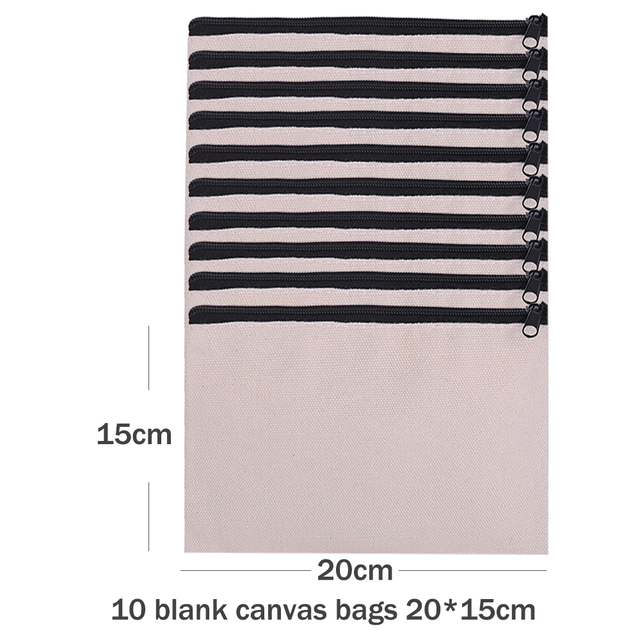 10pcs Empty Canvas Bags Cosmetic Zipper Bags Empty Pencil Bags DIY Pouches Craft Pencil Case Coin Customized Canvas Bag