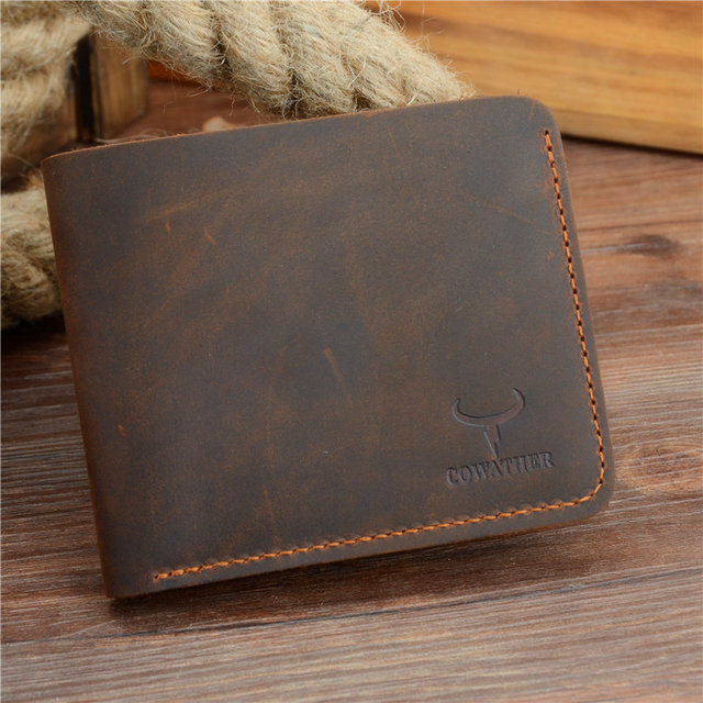 COWATHER Crazy Horse Leather Men Wallets Vintage Genuine Leather Wallet for Men Cowboy Top Leather Thin to Put Free Shipping