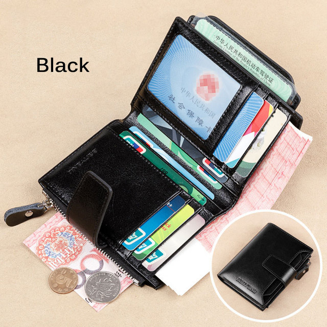 Fashion Women's Genuine Leather Wallet RFID Blocking Short Multifunctional Large Capacity Zipper Coin Purse Money Clip