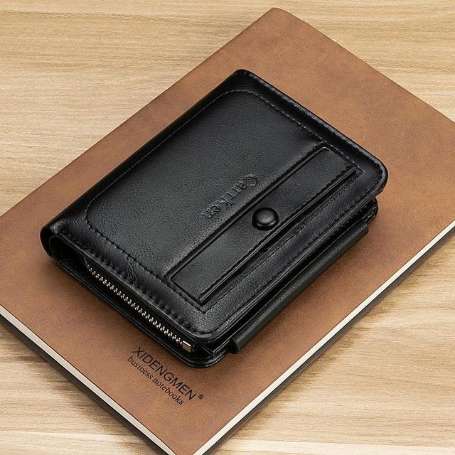 Men Short Wallet Trifold Cartera Piquina Coin Purse Zipper Clutch Bag Men Genuine Leather Wallets Classic Style