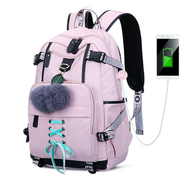 Anti-theft Backpack Woman Laptop Bag External USB Charge Computer Backpacks Waterproof School Bag For Teenage Girls Black Pink