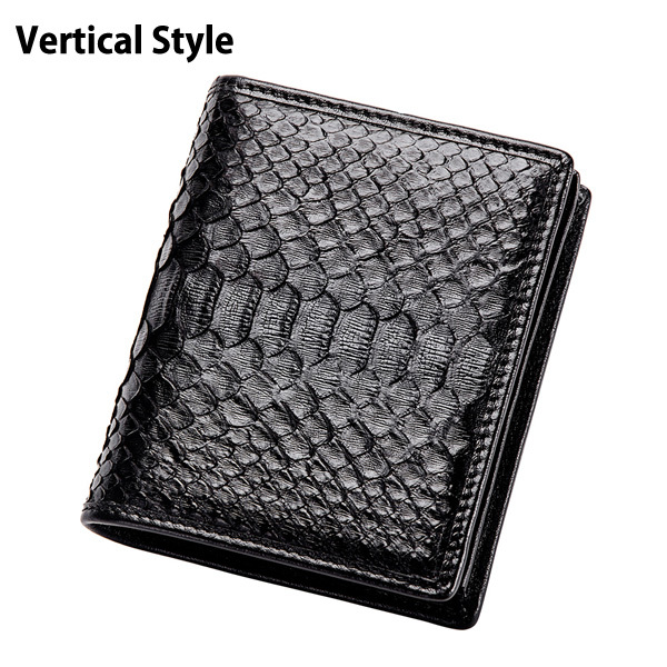 Luxury Genuine Leather Mens Wallet Quality Snakeskin Leather Wallet Men Brand Design Small Bifold Python Black Short