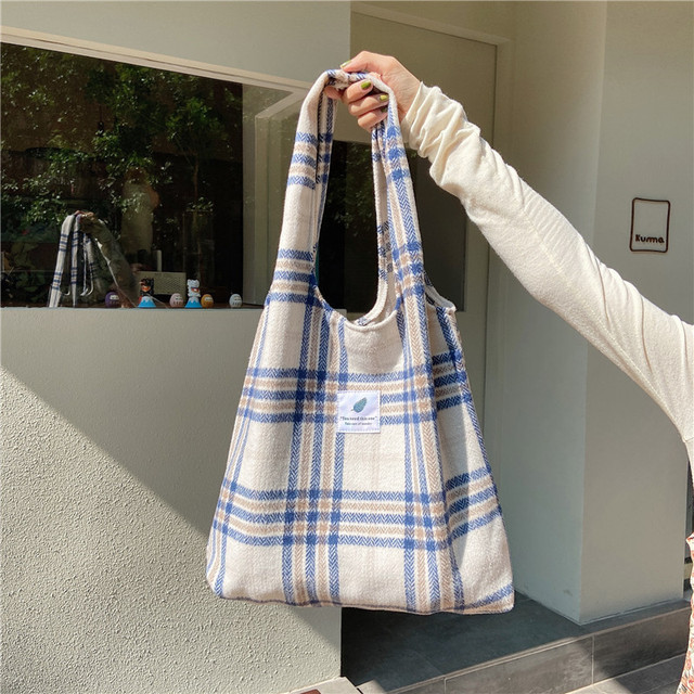 2021 New Shopper Bags Women Shoulder Bag Japanese Style Plaid Tote Bag Cute Girls Handbag Casual School Bag Female Canvas Bag