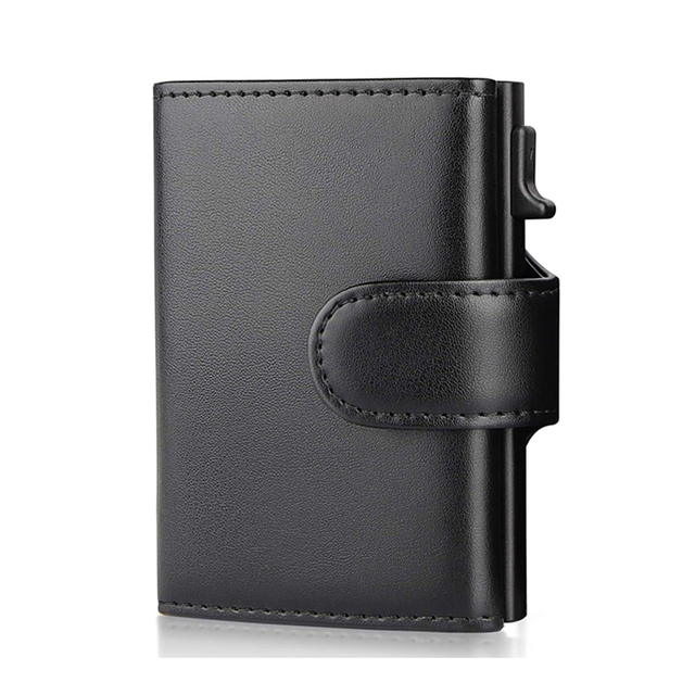 DIENQI RFID Men Wallet Money Bag Short Male Aluminum Leather Card Holder Wallet Small Black Wallet Thin Wallet Vallet Billfold