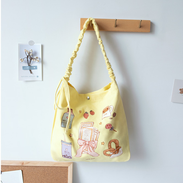 cute purse shoulder bags tote bags 2021 high quality fashion sweet japanese style cartoon pleated bow women shopper canvas bags