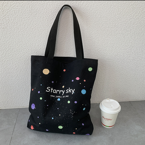 Women's shoulder bag 2022 canvas tote fashion girl bag simple large capacity shopper bag with wide zipper starry sky print handbag