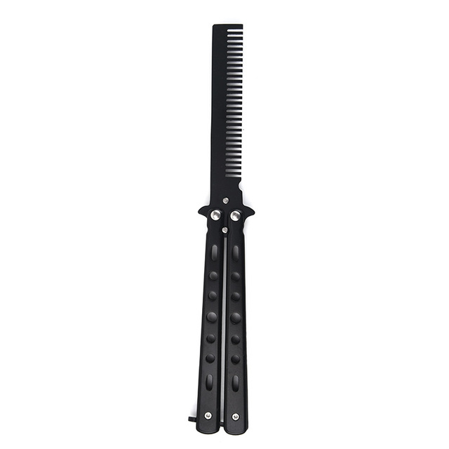 1pc Foldable Comb Stainless Steel Training Training Butterfly Knife Comb Beard Mustache Brushes Hair Styling Styling Tool