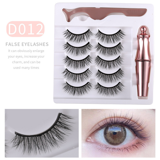 5 Pairs 3D Mink Magnetic False Eyelashes Waterproof Liquid Eyeliner Tweezers Long Lasting Makeup Tool