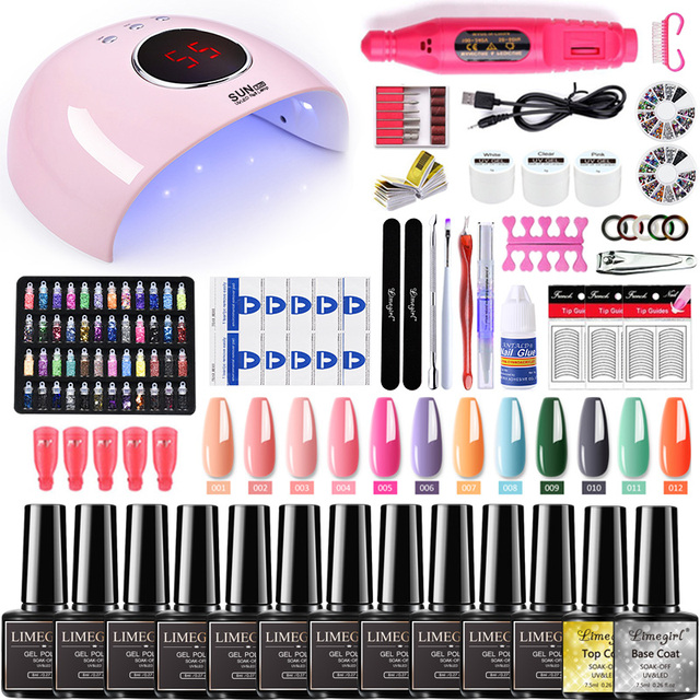 Manicure Kit For Nail Extensions Gel Nail Polish Kit Quick Build Polygels Set 120W/54W LED Nail Lamp Nail Tool Kit