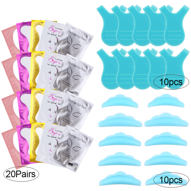 40/70pcs Y Shape Brush Silicone Eyelashes Curler Reusable Lash Lifting Perm Pad Hydrogel Patches Under Eye Eyelash Extension Kit