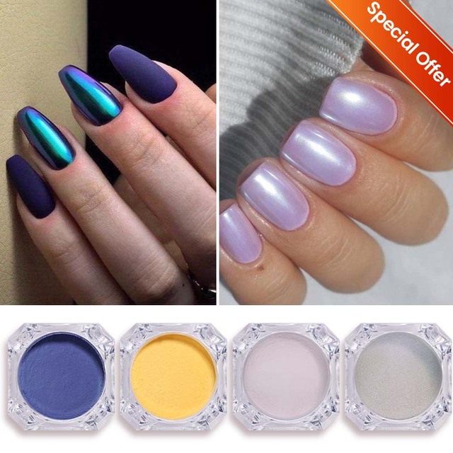 4pcs/set Nail Glitter Powder Silver Iridescent Efffect Sequins Nail Art Foils Nail Art Chrome Pigment Decoration