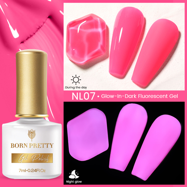 Born Pretty Pink Color Luminous Gel Nail Polish Glow In The Dark Neon Fluorescent Soak Off UV LED Top Coat Semi Permanent Varnish