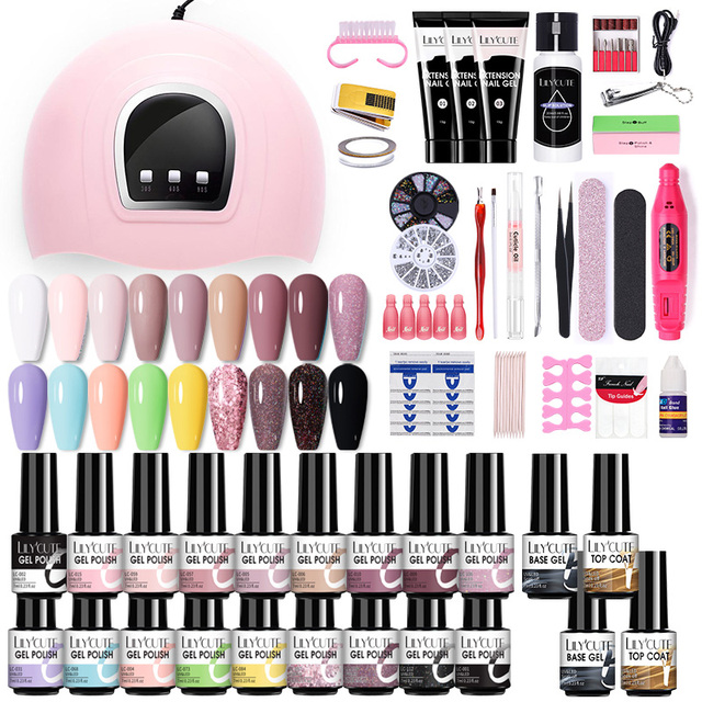 LILYCUTE Nail Gel Polish Set All For Manicure UV LED Dryer Lamp Kit With 18/12pcs Semi-Permanent Soak Off Nail Art Tool Set