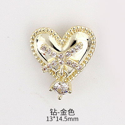 Nail Art Love Heart Zircon Jewelry Real Gold Pendant Love Heart Zircon Pearl Nail Decoration Sticker