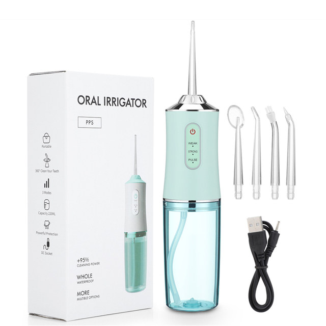 Oral Irrigator Portable Dental Water Pickler USB Rechargeable Water Jet Floss Dental Pick 4 Jet Tip 220ml 3 Modes IPX7 1400rpm