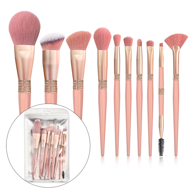 Loebig 10pcs Diamond Makeup Brushes Set Cosmetic Blending Tool Powder Foundation Blush Highlighting Eyeshadow Eyebrow Eyelash Brush