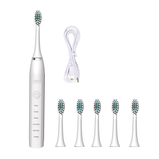 5 Mode Electric Toothbrush For Women Men Child With 6 Replacement Toothbrush Head USB Rechargeable Waterproof Sonic Toothbrush