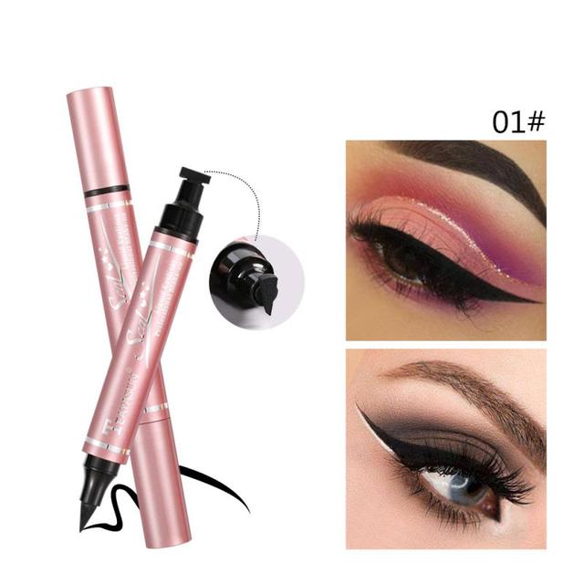 2 in 1 Cat Eye Seal Eyeliner Set Double-headed Triangle Seal Eyeliner Pen Enlarge Eyes Waterproof Quick Dry Long Lasting Makeup