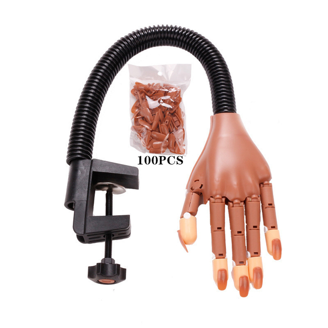 Nail Art Hands Professional Training Hand + 100pcs Nail Tips Adjustable Plastic Practice Model DIY Manicure Soft Flexible Tool