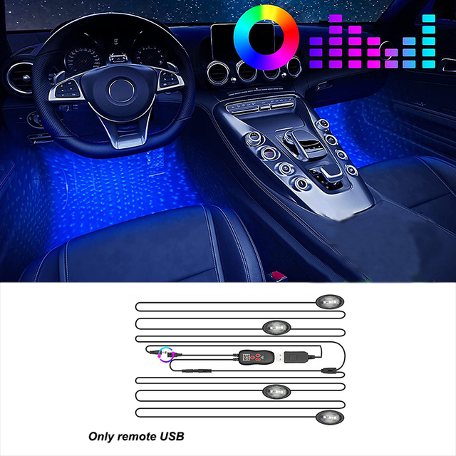 NLpearl RGB Galaxy LED Car Ambient Interior Light Usb Cigarette With App Remote Control Auto Foot Atmosphere Decorative Lamp