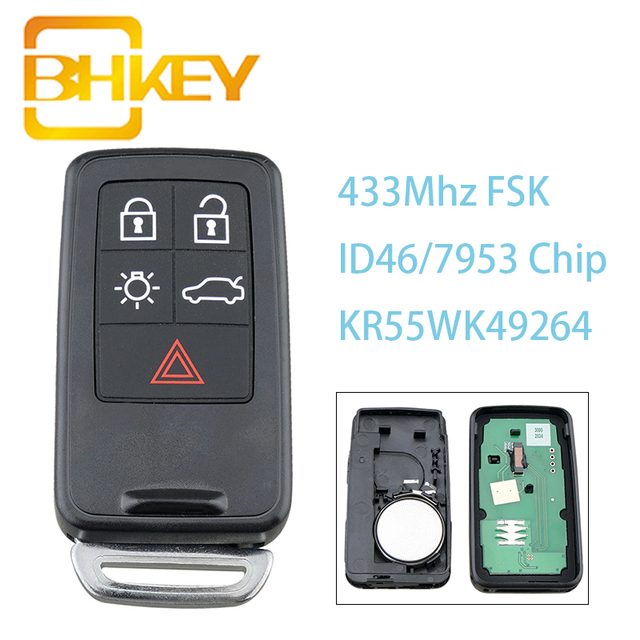 Remote Key for Volvo Smart Car Key Fob KR55WK49264 for Volvo XC60 S60 S60L V40 V60 S80 XC70 KYDZ ID46/7953 Chip 433Mhz