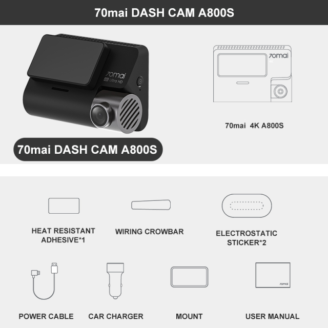 70mai A800S 4K Car DVR GPS ADAS 70mai 4K Dash Cam A800S 24H Parking Monitior 140FOV Support Dual View Rear Camera