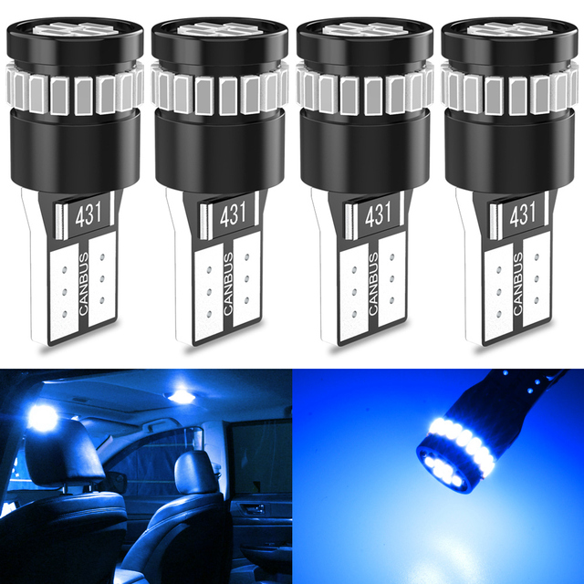 Canbus W5W T10 LED Car Light, Interior Light, Dome Light, White Light, Red, Orange, Blue, 4pcs, 12V