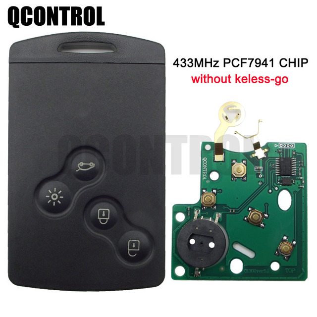 QCONTROL 4 Buttons Car Remote Key Suit For Renault Megane 433MHz PCF7941 Keyless Go Chip