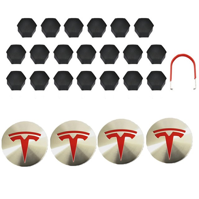 Tesla Model 3S X Wheel Center Caps Hub Caps Screw Cap Kit Decorative Tire Cap Modification Accessories Tesla Car Emblem Badge