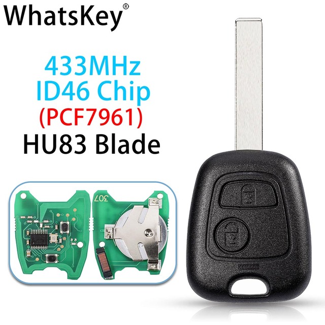 Whatskey 2 Buttons 433Mhz Remote Car Key For Peugeot 307 206 407 Partner Citroen C1 C2 C3 VA2/HU83 Blade With ID46 PCF7961 Chip