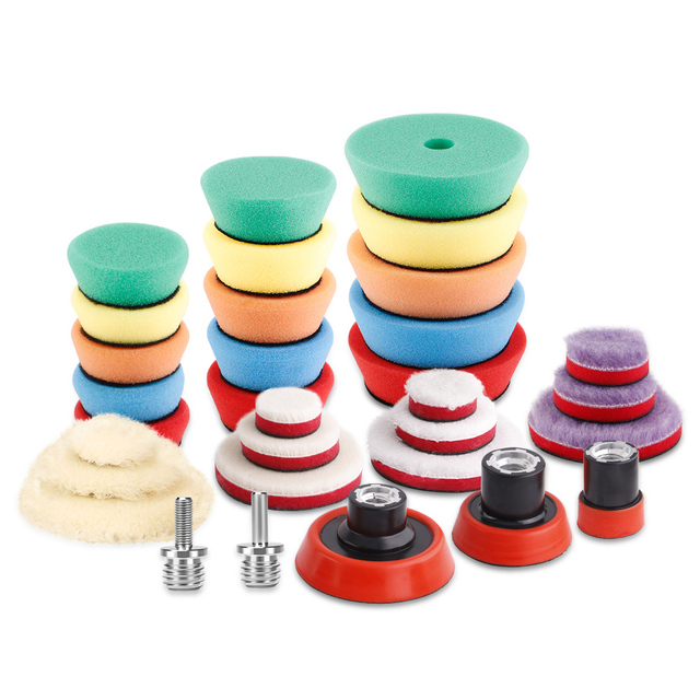 (Wholesale 1 Set & 5 Sets) SPTA 32pcs 1"/2"/3" T-Shape Car Detail Polishing Polishing Pads for Car Polisher Electric Drill