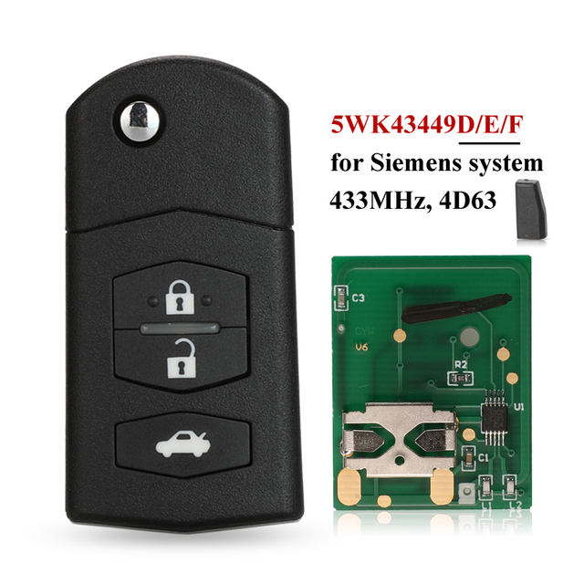 jingyuqin 3BTN Flip Car Remote Key Fob For Mazda 5WK43449D/5WK43449F£/5WK43449F 433MHz M2 Demio M3 Axela M5 Premacy M6 Atenza