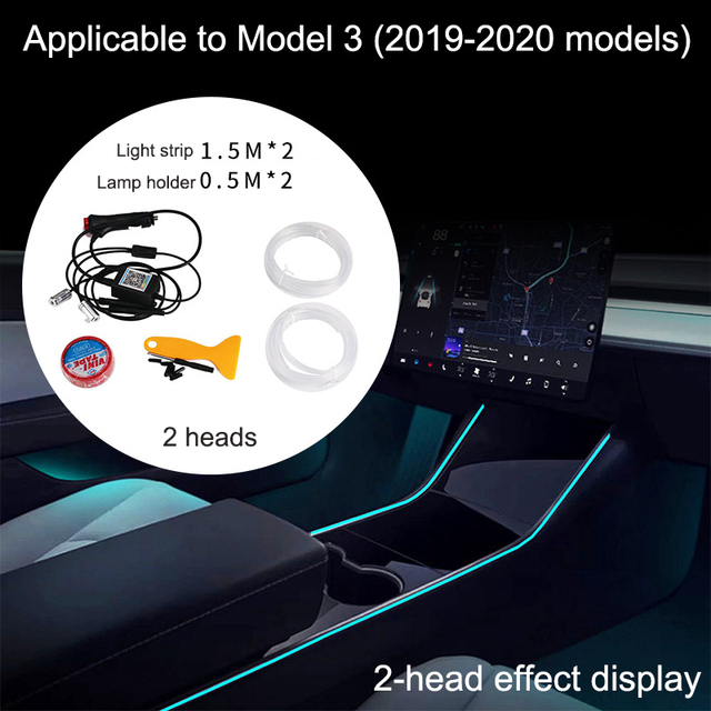 For Tesla Model 3 2019-2021 Ambient Light Mobile Phone App Central Control 24 Color LED Lights For IOS/Android