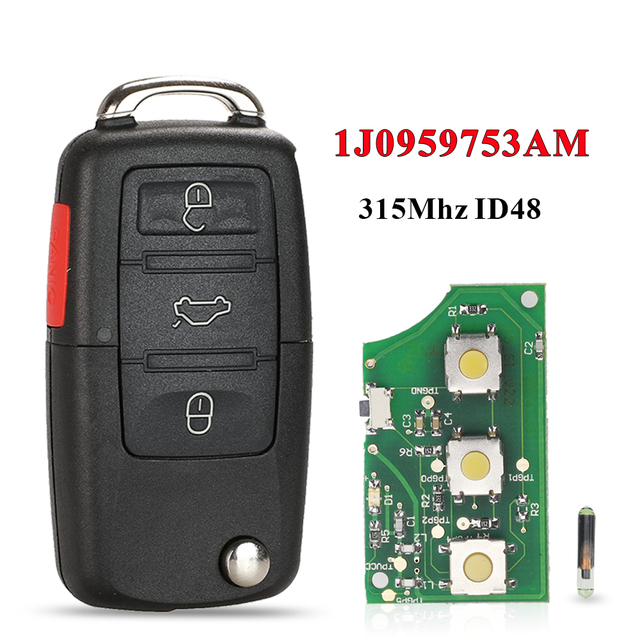 jingyuqin - Car Remote Key, 1J0959753AM Car Key for Volkswagen Beetle Golf Passat Jetta 315MHz ID48 1J0 959 753 AM 5FA008399-30 2000-2006 Key Fob