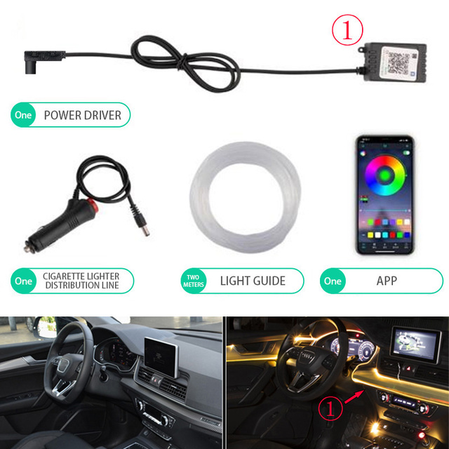 Auto Rear Car Neon Lamp Interior Ambient Lighting Lights RGB Atmosphere Lamp Fiber Optic for Automobile APP Control LED Strips