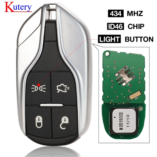 Kootri 4 Buttons Smart Card Remote Key for Maserati Prime Ghibli Sham 434MHZ With ID46 Chip