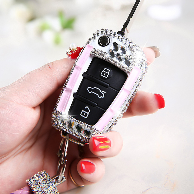 Luxury Diamond Crystal Styling Car Key Case Cover For Audi A1 A3 A4 A5 Q7 A6 C5 C6 Auto Remote Control Holder Shell Keychain Accessories