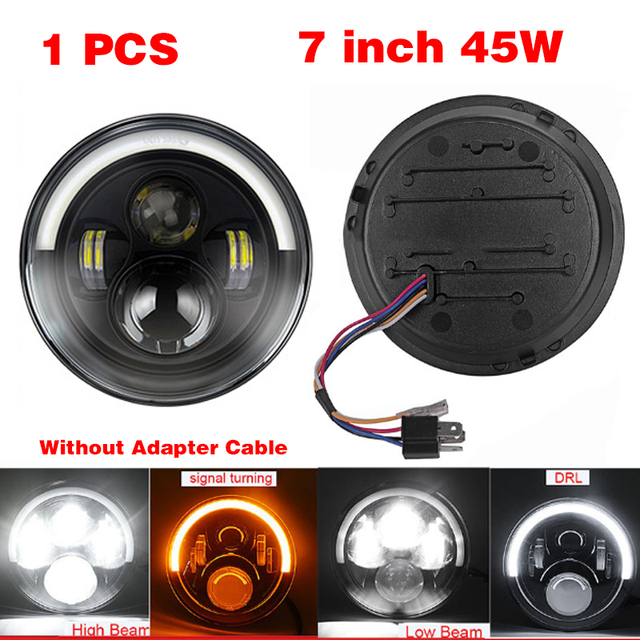 1pcs Running Light 45W/60W/75W/80W/90W Car Led 7 Inch Car Accessories Angel Eyes H4 Headlight For Lada Niva 4X4 Uaz Hunter Hummer