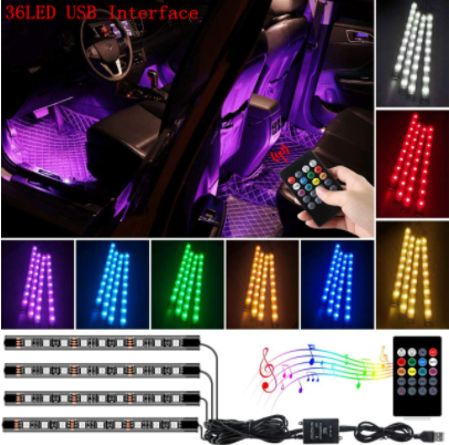 NLpearl Car LED Auto Interior Decorative Lights Car LED Foot Light 36/48 LED Atmosphere Lamp Ambient Lamp Remote Control