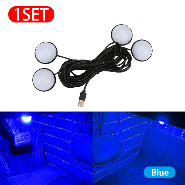 Blallion 4in1 Led Car Interior Light Monochrome USB Foot Ambient Lamp 12V LED Atmosphere Light Blue/Ice Blue/Pink Car Accessories